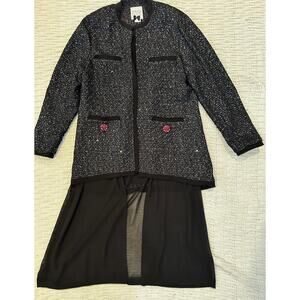 Edward Achour Paris Black Sequin Long Formal Open Front Jacket FR 44 US 12